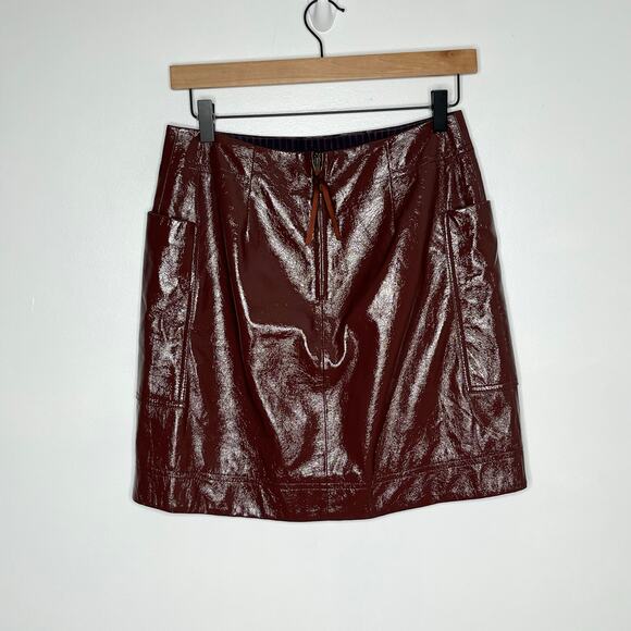 Anthropologie Maeve Skirt Faux Patient Leather Womens 4 Brown Pockets Mini - Picture 11 of 11